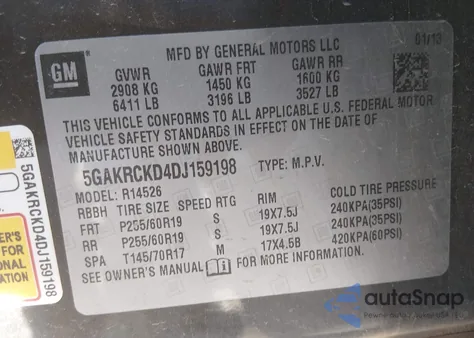 2013 Buick Enclave Leather из США, поврежденный, VIN 5GAKRCKD4DJ159198